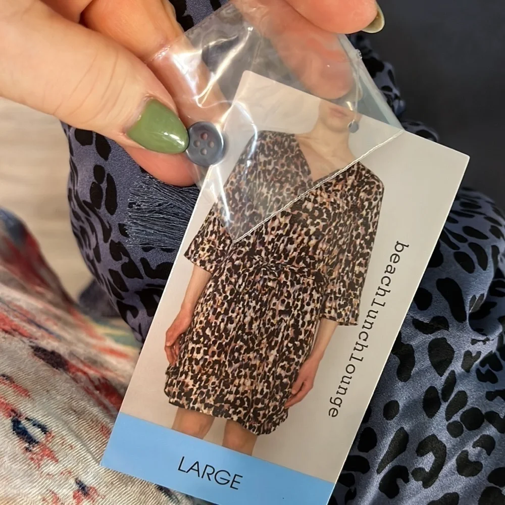 BeachLunchLounge Riley Dress Blue Leopard Animal Print NWT Belt Size Large